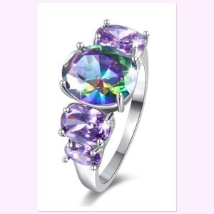 NWT Dazzling Purple Rainbow Mystic Topaz Crystal Ring Size 7